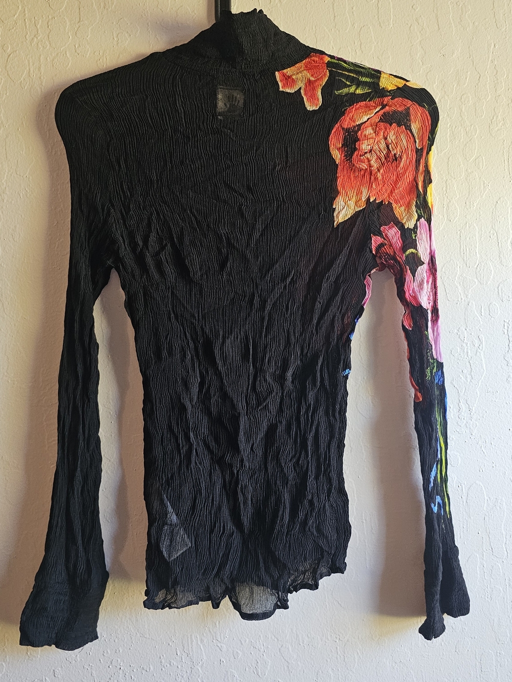 Desigual Black Floral-Accent Long Sleeve Top